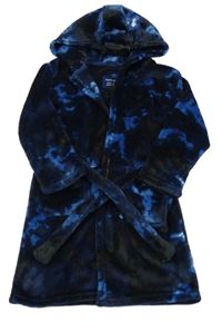 Modro-černý vzorovaný plyšový župan s kapucí Primark