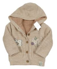 Nové - světlerůžový třpytivý zateplený propínací svetr s králíkem a kapucí Nutmeg