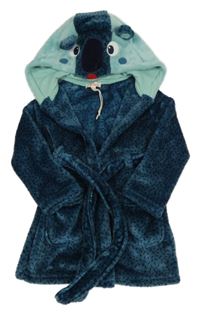 Tmavomodrý vzorovaný chlupatý župan s kapucí - vlk 