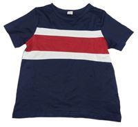 Tmavomodré tričko s červeným a bílým pruhem shein