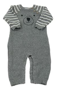 Šedý pletený overal s pruhovanými rukávy a čumákem Topomini