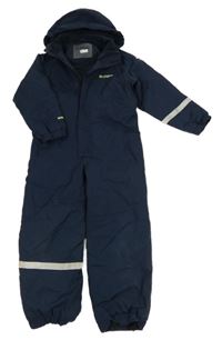 Tmavomodrá šusťáková zimní kombinéza s kapucí 