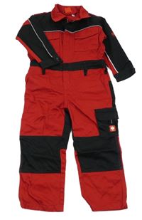 Červeno-černý kalhotový overal s kapsami Engelbert Strauss