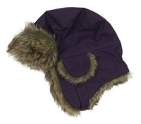 Fialová šusťáková zateplená beranice s kožešinou 