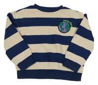 Tmavomodro-pudrová pruhovaná mikina s planetou 