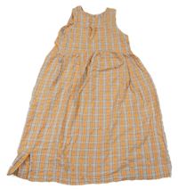 Oranžovo-světlemodré kostkované šaty