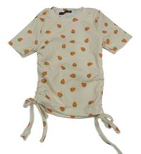 Smetanové žebrované crop tričko s jahodami 