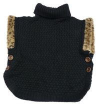 Černé vzorované pletené pončo s rolákem 