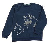 Tmavomodrá fleecová mikina s vlkem kids