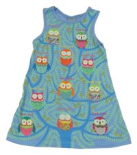 Modro-zelené šaty se sovami 