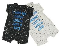 Nové - 2x kraťasový flekatý overal s nápisy - antracitový + bílý Next