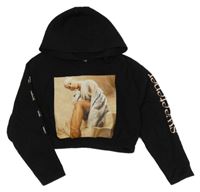 Černá crop mikina s potiskem a kapucí Primark