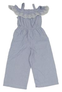 Bílo-modrý pruhovaný lehký kalhotový overal s madeirou Primark