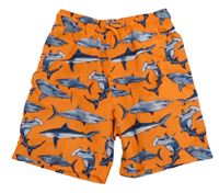 Oranžové plážové kraťasy se žraloky
