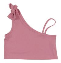 Růžový žebrovaný crop top s mašlí shein