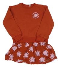 Cihlové teplákové šaty s lehkou sukní s růžovými květy Lily & Dan