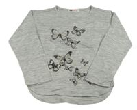 Šedé melírované úpletové triko s motýlky H&M