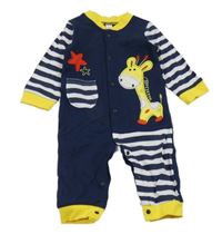 Tmavomodro-bílo-žlutý overal s pruhy a žirafou 