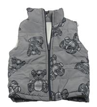 Šedá šusťáková zateplená vesta s medvídky 