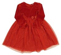 Červené sametové šaty s mašlí a tylovou sukní Kiki&Koko