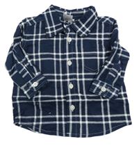 Tmavomodro-bílá kostkovaná košilová bunda 