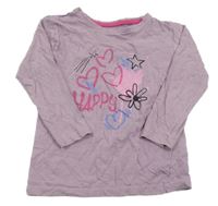 Lila triko se srdíčky a nápisem Primark