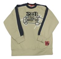 Béžovo-antracitová mikina s nápisem a skateboardem C&A