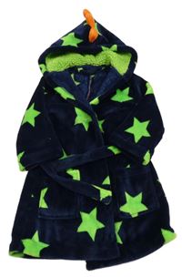 Tmavomodro-zelený plyšový župan s hvězdami a kapucí Nutmeg
