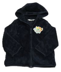 Tmavomodrá chlupatá propínací mikina s jednorožci a kapucí H&M