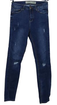 Dámské tmavomodré skinny rifle s prošoupáním Denim 