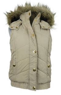 Dámská béžová šusťáková zateplená vesta s kapucí Atmosphere 