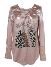 Dámská světlerůžová halenka s potiskem a šněrováním 