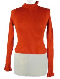 Dámský červený žebrovaný crop svetr se stojáčkem H&M