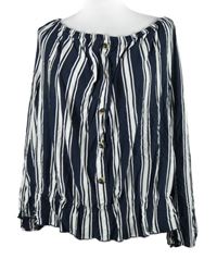 Nové - Dámská tmavomodro-bílá pruhovaná halenka s lodičkovým výstřihem F&F