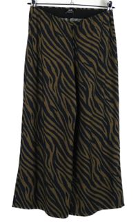 Dámské béžovo-tmavomodré vzorované culottes kalhoty 