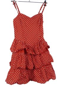 Dámské červené puntíkované šaty s volánky H&M