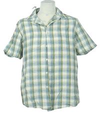 Pánská zeleno-modro-smetanová kostkovaná lněná košile TU 