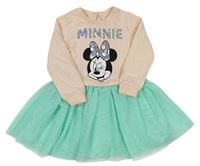 Světlerůžovo-tyrkysové teplákovo/tylové šaty s Minnie zn. Disney