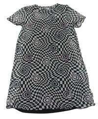 Bílo-černé kostkované tylové šaty se srdíčky Primark