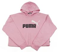 Světlerůžová crop mikina s logem a kapucí Puma vel.176
