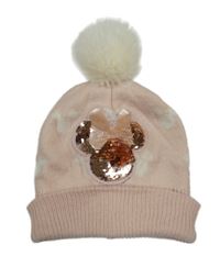 Světlerůžová čepice s Minnie z flitrů a bambulí 
