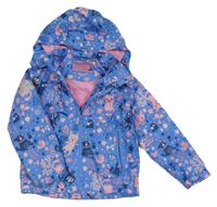 Modrá květinová šusťáková jarní funkční bunda se zvířátky a kapucí Impidimpi