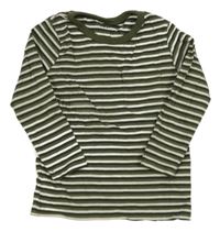 Khaki-bílé pruhované triko TU