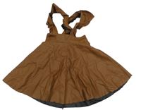 Hnědá koženková sukně s kšandami 