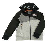 Černo-šedá thermo/tepláková propínací mikina s nápisem a kapucí C&A