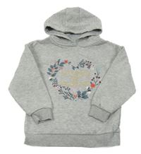 Šedá melírovaná mikina se srdíčkem z květin a kapucí Primark