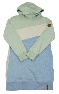 Modro-bílo-mintová dlouhá mikina s kapucí Yigga