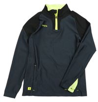 Tmavomodro-šedo-zelená sportovní funkční mikina Decathlon