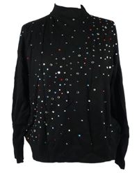 Dámský černý svetr s kamínky a rolákem Wallis