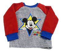 Červeno-šedá chlupatá pyžamová mikina s Mickeym Disney